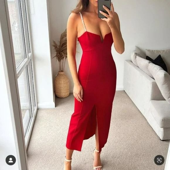 ZARA DRESS WITH JEWEL STRAPS RED - Picture 3 of 3